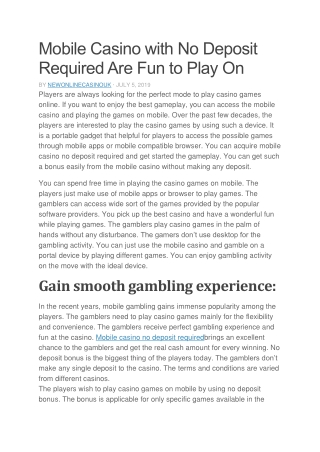 Mobile Casino with No Deposit Required Are Fun to Play On