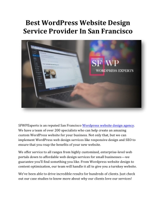 Best WordPress Website Design Service Provider In San Francisco