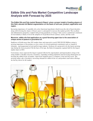 Edible Oils and Fats Market Competitive Landscape Analysis with Forecast by 2025