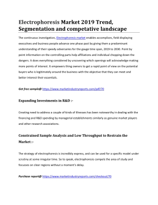 Electrophoresis Market 2019 Trend, Segmentation and competative landscape