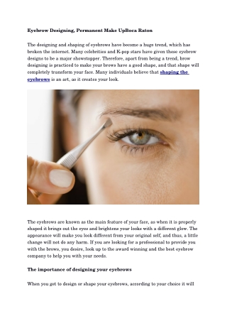 Best Eyebrow Designing, Permanent Make Up Boca Raton