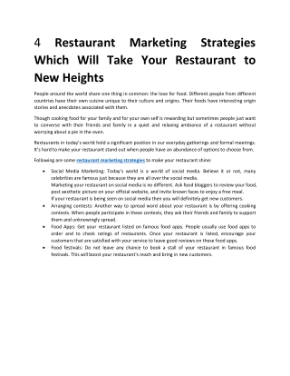 4 Restaurant Marketing Strategies Which Will Take Your Restaurant to New Heights