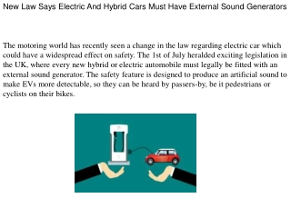 New Law Says Electric And Hybrid Cars Must Have External Sound Generators