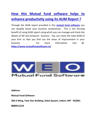 How this Mutual fund software helps to enhance productivity using its AUM Report ?