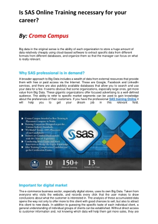 Is SAS Online Training necessary for your career?