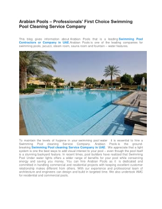 Professionals’ First Choice Swimming Pool Cleaning Service Company