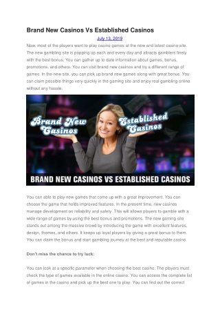 Brand New Casinos Vs Established Casinos