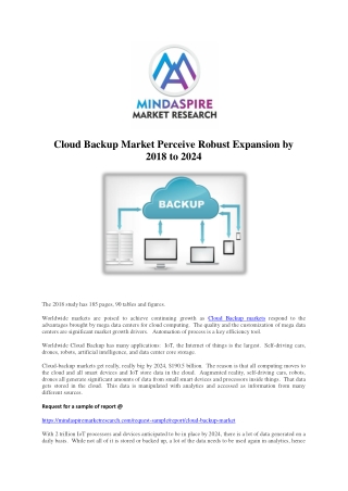 Cloud Backup Market Perceive Robust Expansion by 2018 to 2024