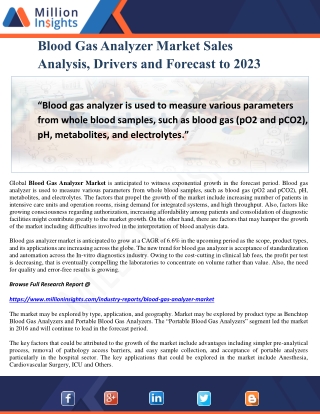 Blood Gas Analyzer Market Sales Analysis, Drivers and Forecast to 2023