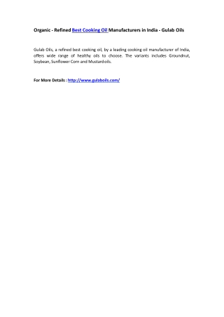 Organic - Refined Best Cooking Oil Manufacturers in India - Gulab Oils