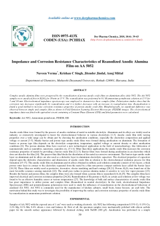 Impedance and Corrosion Resistance Characteristics of Reanodized Anodic Alumina Film on AA 5052
