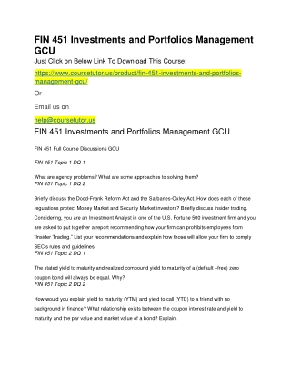 FIN 451 Investments and Portfolios Management GCU