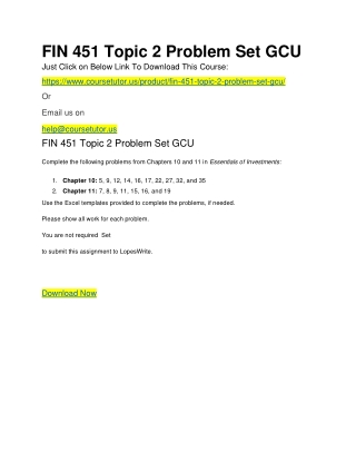 FIN 451 Topic 2 Problem Set GCU