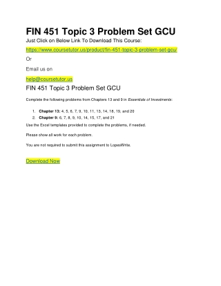 FIN 451 Topic 3 Problem Set GCU