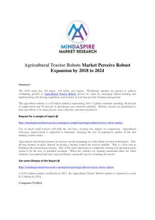 Agricultural Tractor Robots Market Perceive Robust Expansion by 2018 to 2024