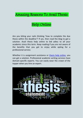Reasons To Avail Thesis Help Online