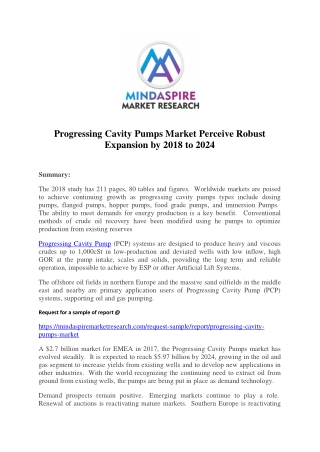 Progressing Cavity Pumps Market Perceive Robust Expansion by 2018 to 2024