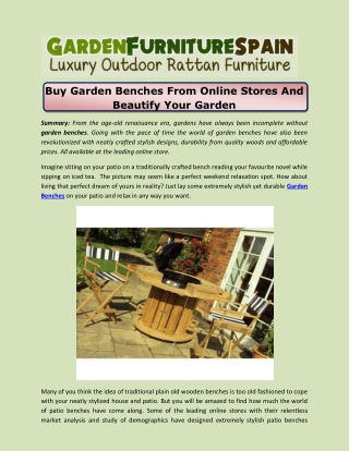 Buy Garden Benches From Online Stores And Beautify Your Garden