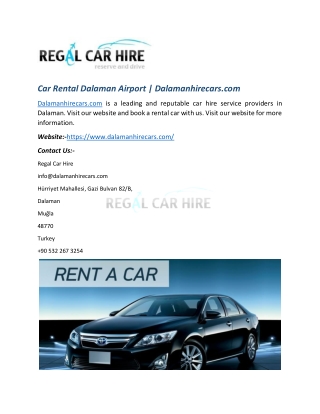 Car Rental Dalaman Airport | Dalamanhirecars.com