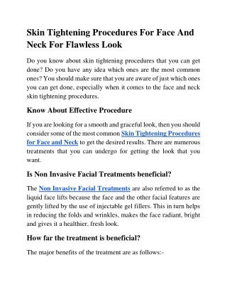 Skin Tightening Procedures For Face And Neck For Flawless Look