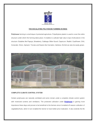 THE ESCALATING POLYHOUSE FARMING IN INDIA