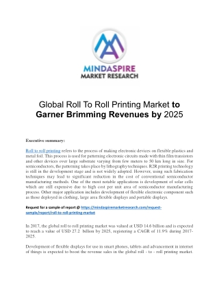 Global Roll To Roll Printing Market to Garner Brimming Revenues by 2025