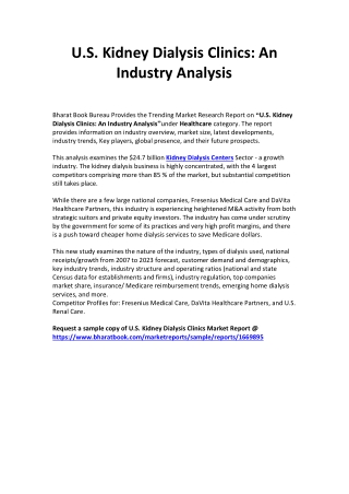 U.S. Kidney Dialysis Clinics: An Industry Analysis