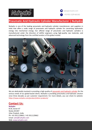 Pneumatic And Hydraulic Cylinder Manufacturer-Nuhydro