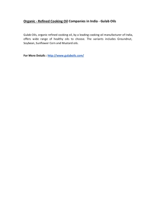 Organic - Refined Cooking Oil Companies in India - Gulab Oils