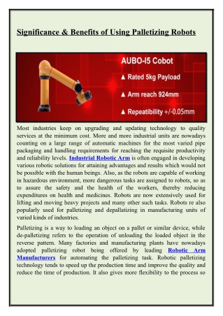 Industrial Robotic Arm Manufacturers, Suppliers and Dealers