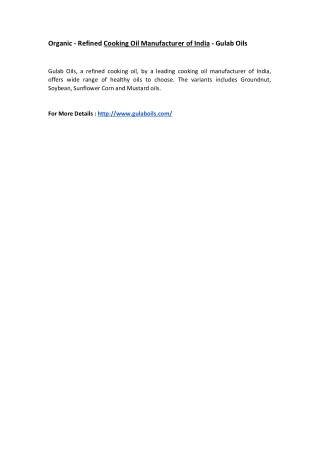 Organic - Refined Cooking Oil Manufacturer of India - Gulab Oils