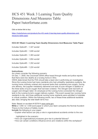 HCS 451 Week 3 Learning Team Quality Dimensions And Measures Table Paper//tutorfortune.com