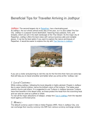 Beneficial Tips for Traveller Arriving in Jodhpur