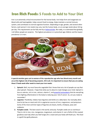 Iron Rich Foods: 5 Foods to Add to Your Diet