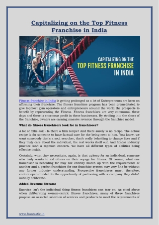 Capitalizing on the Top Fitness Franchise in India