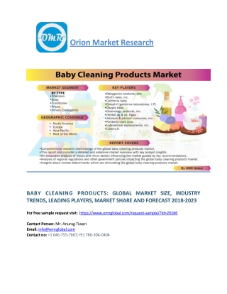 BABY CLEANING PRODUCTS: GLOBAL MARKET SIZE, INDUSTRY TRENDS, LEADING PLAYERS, MARKET SHARE AND FORECAST 2018-2023