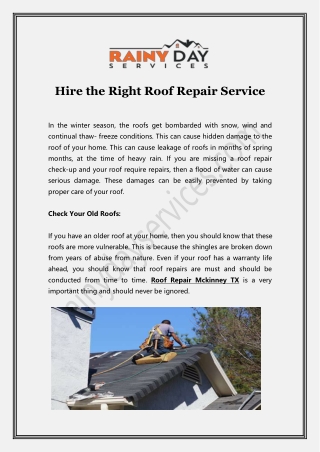 Hire the Right Roof Repair Service