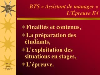 BTS « Assistant de manager » L’Épreuve E4