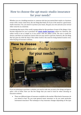 How to choose the apt music studio insurance for your needs?