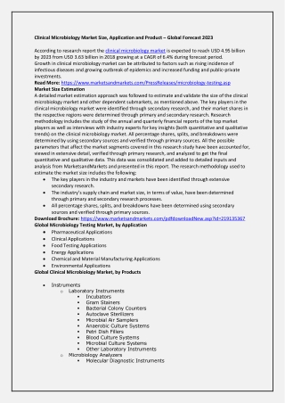 Clinical Microbiology Market Size, Application and Product – Global Forecast 2023