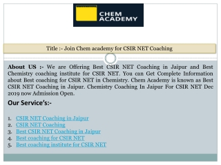 Join Chem academy for CSIR NET Coaching