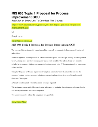 MIS 605 Topic 1 Proposal for Process Improvement GCU