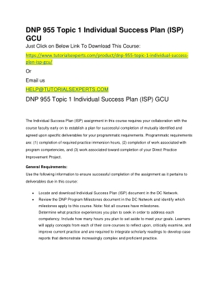 DNP 955 Topic 1 Individual Success Plan (ISP) GCU