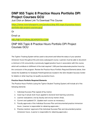 DNP 955 Topic 8 Practice Hours Portfolio DPI Project Courses GCU