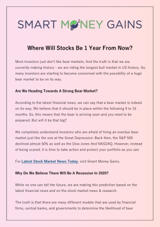 Where Will Stocks Be 1 Year From Now?