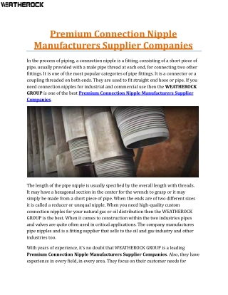 Premium Connection Nipple Manufacturers Supplier Companies