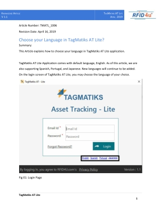 Choose your Language in Tagmatiks Asset tracking Lite