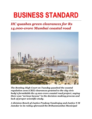 HC quashes green clearances for Rs 14,000-crore Mumbai coastal road