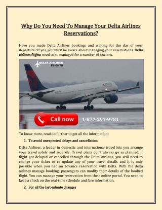 Why Do You Need To Manage Your Delta Airlines Reservations?