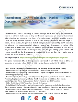 Recombinant DNA Technology Market - Trends, Opportunity And Analysis 2025